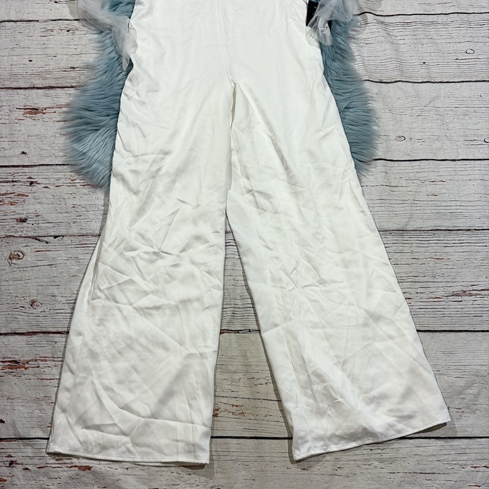 NWT Lulus Eternal Bliss White Tulle Off-the-Shoulder Wide-Leg Jumpsuit - Picture 6 of 9